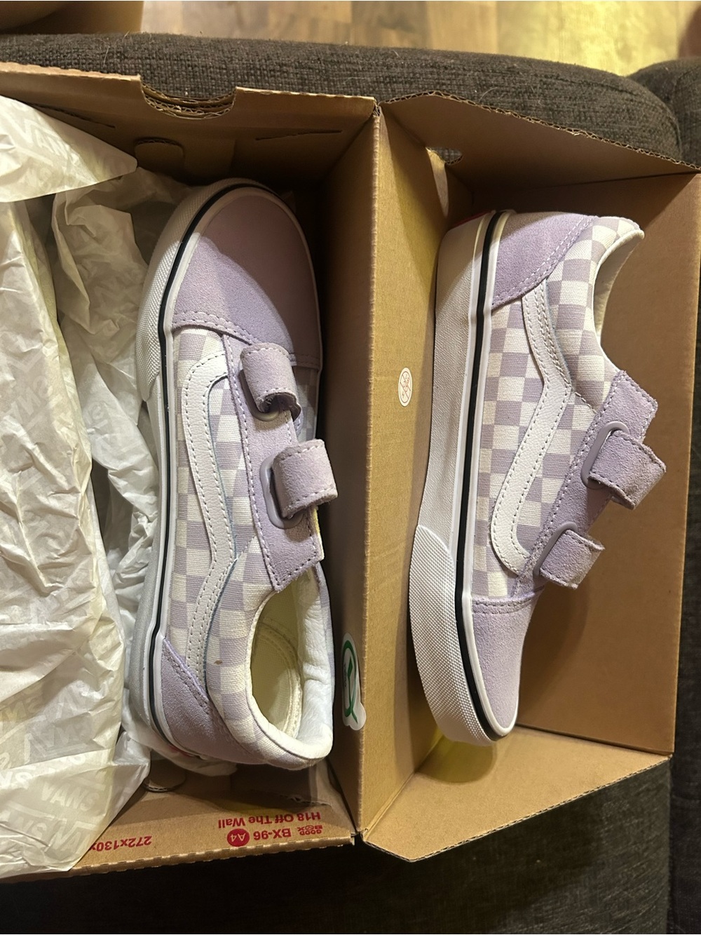 Vans Kids Lavender Checkerboard Velcro Low-Top Sneakers